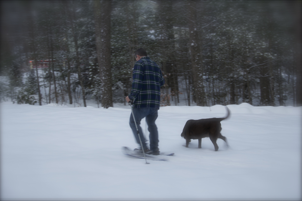 Testing out our new snowshoes in the backyard this afternoon.  Sophie wanted in on the action too!