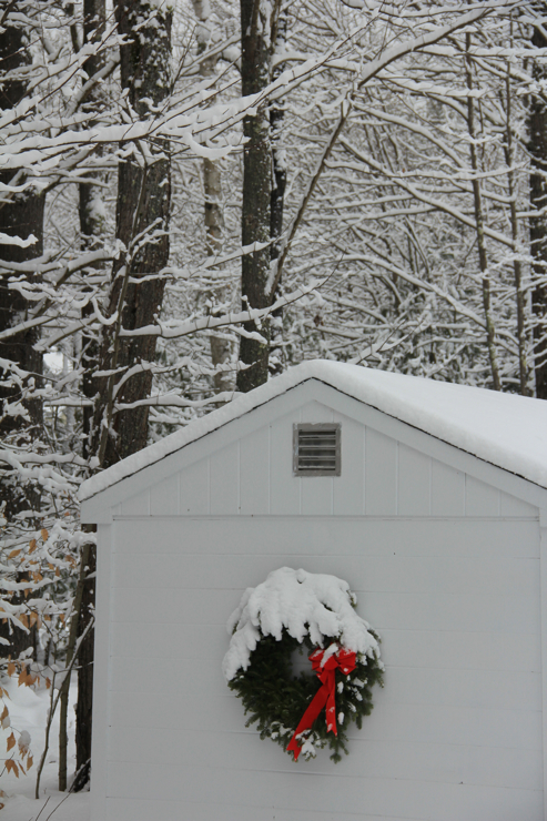 Doesn't get any better than a snow covered wreath and winter wonderland snow...