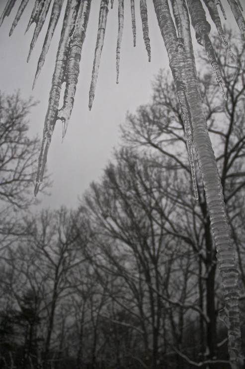 Icicles as seen from the bedroom window...