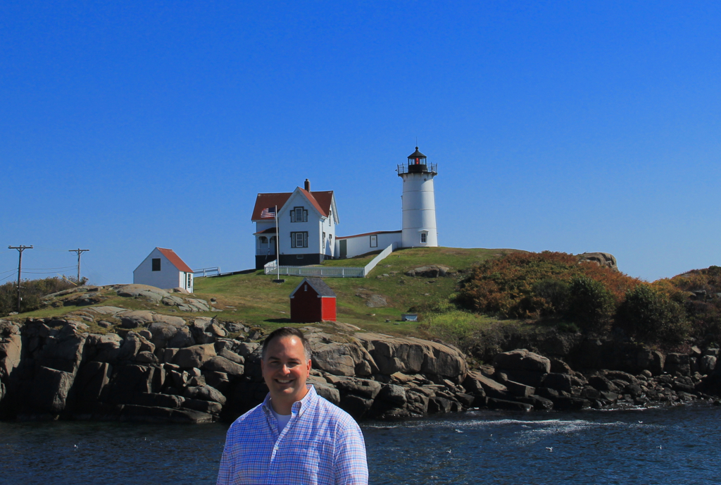 The day after our wedding...  my brother finally visits the Nubble for the first time!