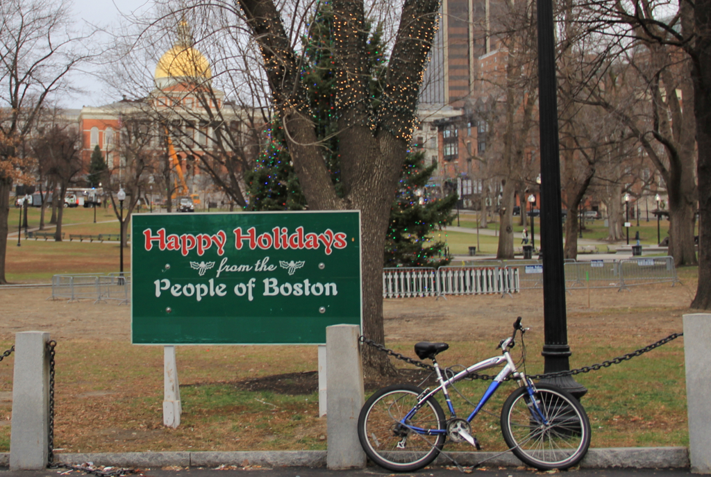 Shouldn't that bike be a sled?  Sure doesn't feel like the holidays...  